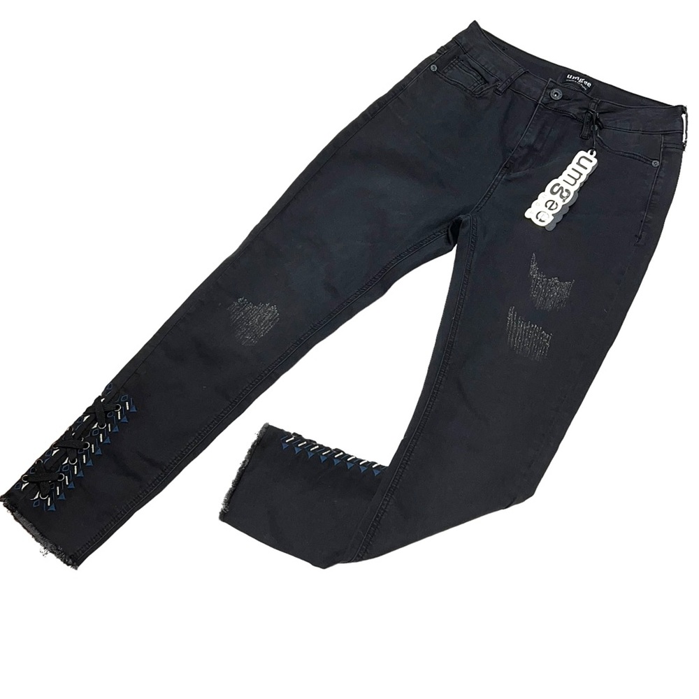 Umgee Lightweight Denim Jeans Lace up Hem - Picture 1 of 13